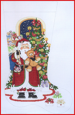click here to view larger image of Santa Holding Teddy Bear Stocking  (hand painted canvases)