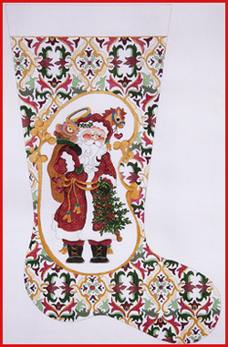 click here to view larger image of Santa Holding Tree and Toys Stocking - 13M (hand painted canvases)