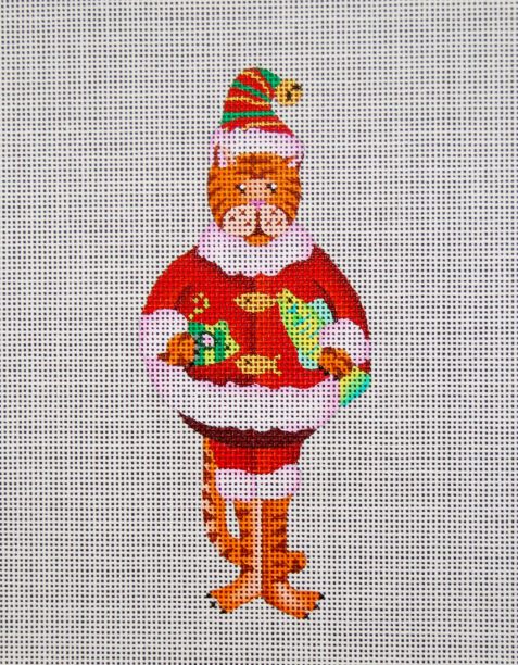 click here to view larger image of A Santa Cat w/Fish (hand painted canvases)