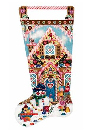 click here to view larger image of Gingerbread House Stocking (hand painted canvases)