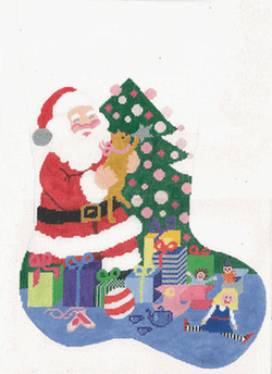 click here to view larger image of Santa w/Kitty Hanging Star Stocking (hand painted canvases)