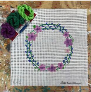 click here to view larger image of Wreath of Purple and Blue Flowers (hand painted canvases)