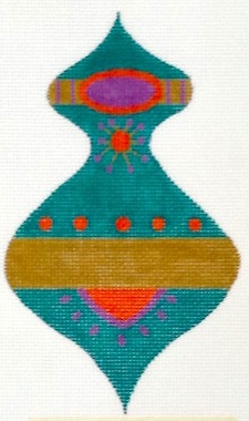 click here to view larger image of Teal Turbin Ornament (w/Ribbon) (hand painted canvases)