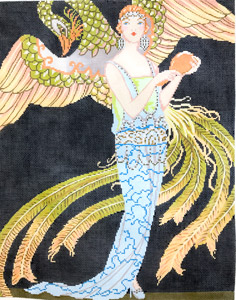 click here to view larger image of Art Deco Lady with Dragon (hand painted canvases)