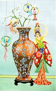 click here to view larger image of Woman with Vase and Parrots (hand painted canvases)