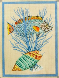 click here to view larger image of Fish and Shells - Light Blue (hand painted canvases)