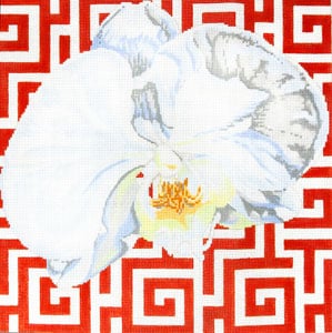 click here to view larger image of White Orchid on Terra Cotta Phalaenopsis (hand painted canvases)