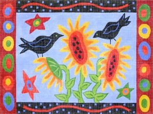 click here to view larger image of Blackbird & Sunflower Primitive (hand painted canvases)