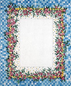 click here to view larger image of Miniature Roses on Blue Check (hand painted canvases)