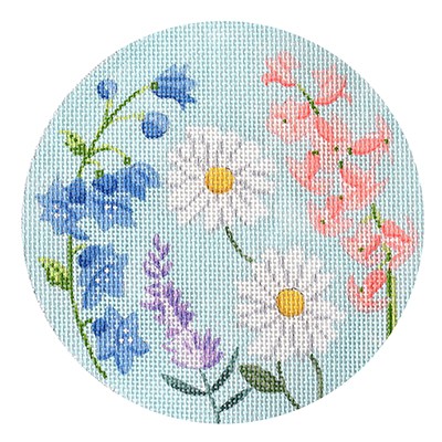 click here to view larger image of English Garden Round - Blue & Purple (hand painted canvases)