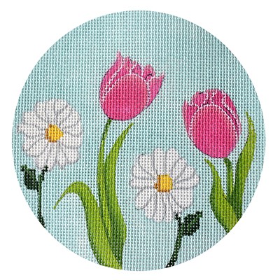 click here to view larger image of English Garden Round - Pink & White (hand painted canvases)