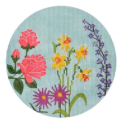 click here to view larger image of English Garden Round - Coral & Yellow (hand painted canvases)