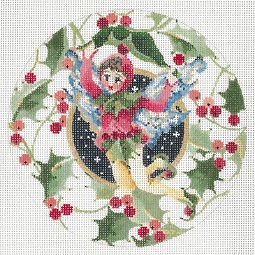 click here to view larger image of Holly Elf - Holly Border Ornament (hand painted canvases)