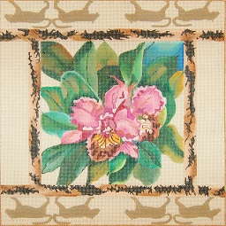 click here to view larger image of Pink Orchids - Tiger Border (hand painted canvases)