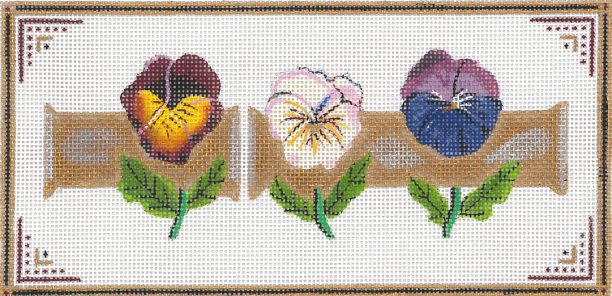 click here to view larger image of Pansy Trio On Bamboo (hand painted canvases)