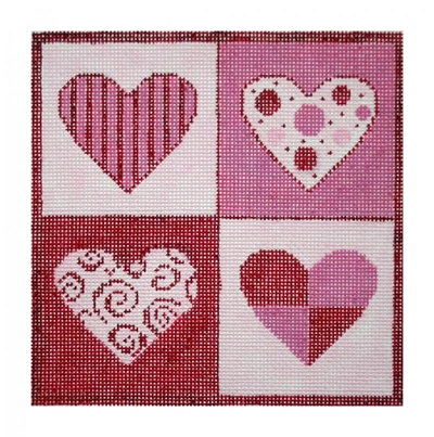 click here to view larger image of Patchwork Hearts (hand painted canvases)