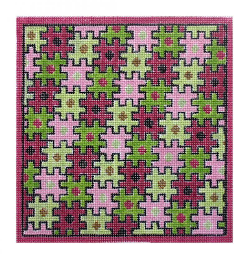 click here to view larger image of Puzzle Folio, Pink & Green (hand painted canvases)