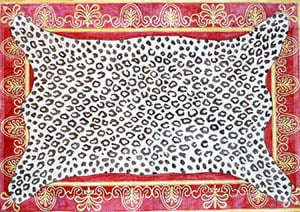 click here to view larger image of Leopard Skin on Red Bkg. - Gold Braid Border (hand painted canvases)