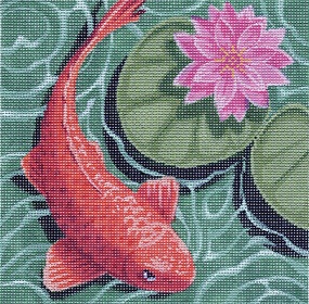 click here to view larger image of Orange Koi w/Pink Flower (hand painted canvases)