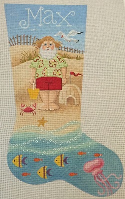 click here to view larger image of Beach Santa Stocking (hand painted canvases)