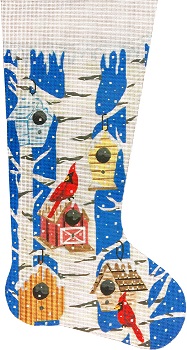 click here to view larger image of Cardinals and Birdhouses Stocking (hand painted canvases)