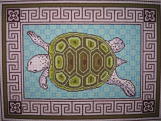 click here to view larger image of Tortise w/ Geometric Background / Blue Green (hand painted canvases)