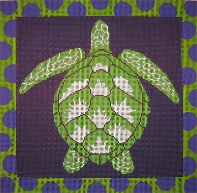 click here to view larger image of Turtle w/ Polka Dot Border (hand painted canvases)