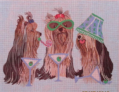 click here to view larger image of Yorkies Partying (hand painted canvases)