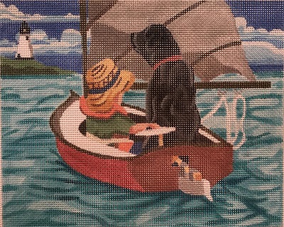 click here to view larger image of Boy in Boat w/Lab  (hand painted canvases)