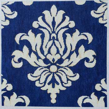 click here to view larger image of Navy / Cream Damask (hand painted canvases)
