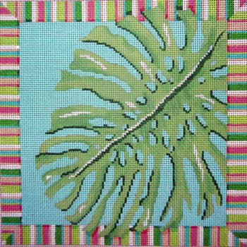 click here to view larger image of Palm Leaf / Stripes (hand painted canvases)