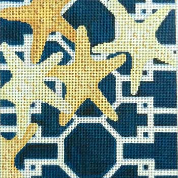 click here to view larger image of Starfish on Lattice / Navy (hand painted canvases)