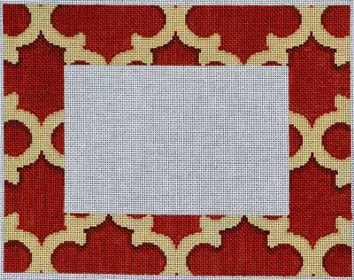 click here to view larger image of Red / Camel Quatrefoil Frame (hand painted canvases)