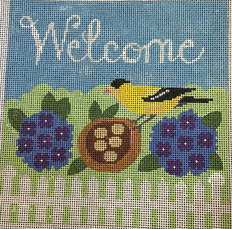 click here to view larger image of Welcome with Goldfinch (hand painted canvases)