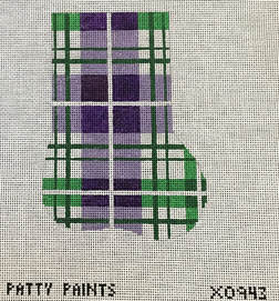 click here to view larger image of Plaid Mini Sock Purple Greens (hand painted canvases)
