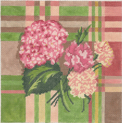 click here to view larger image of Pink Flowers on Plaid (hand painted canvases)