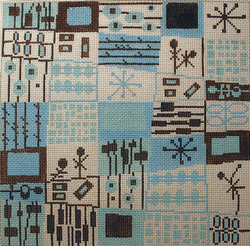 click here to view larger image of Retro Grid in Blue & Brown (hand painted canvases)