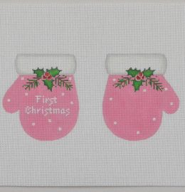 click here to view larger image of Baby's First Christmas Mittens - Pink (hand painted canvases)