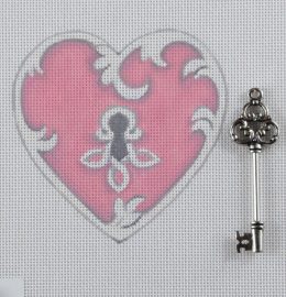 click here to view larger image of Pink Lock Heart w/ Silver Key (hand painted canvases)