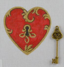 click here to view larger image of Red Lock Heart w/ Gold Key (hand painted canvases)