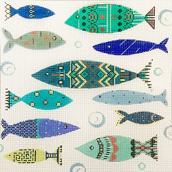 click here to view larger image of Blue Patterned Fish (hand painted canvases)