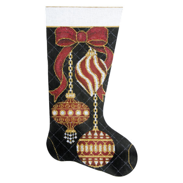 click here to view larger image of Burgundy Ornaments Christmas Stocking (hand painted canvases)