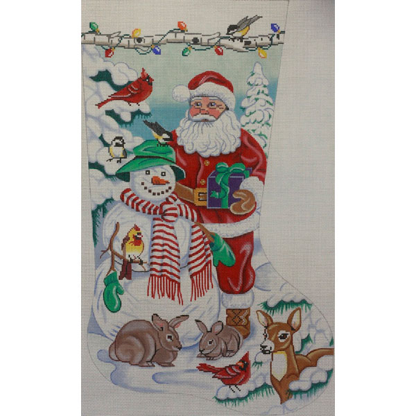 click here to view larger image of Santa and Snowman Stocking (hand painted canvases)