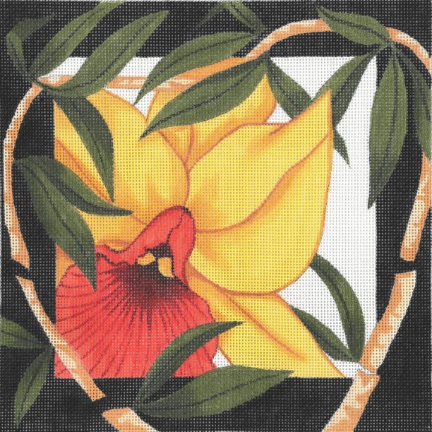 click here to view larger image of Orchid / Bamboo Border (hand painted canvases)