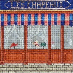 click here to view larger image of French Scenes - Hat Store Front (hand painted canvases)