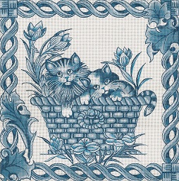 click here to view larger image of Toile - Blue Kittens (hand painted canvases)