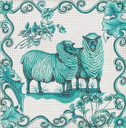 click here to view larger image of Toile - Green Sheep (hand painted canvases)