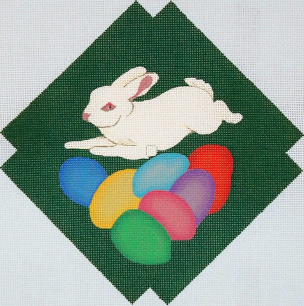 click here to view larger image of Wall Clock - Easter Bunny And Eggs (hand painted canvases)