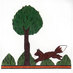click here to view larger image of Hunt Pillow - Tree and Fox (hand painted canvases)
