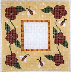 click here to view larger image of Bees and Flowers with Check Border (hand painted canvases)
